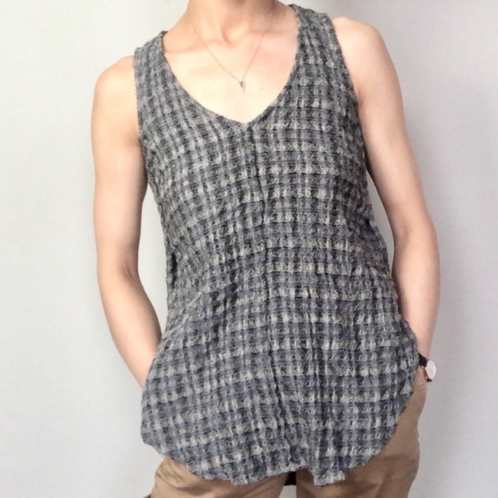 DEREK LAM 10 CROSBY INTERMIX Sleeveless Wool Plaid Top
